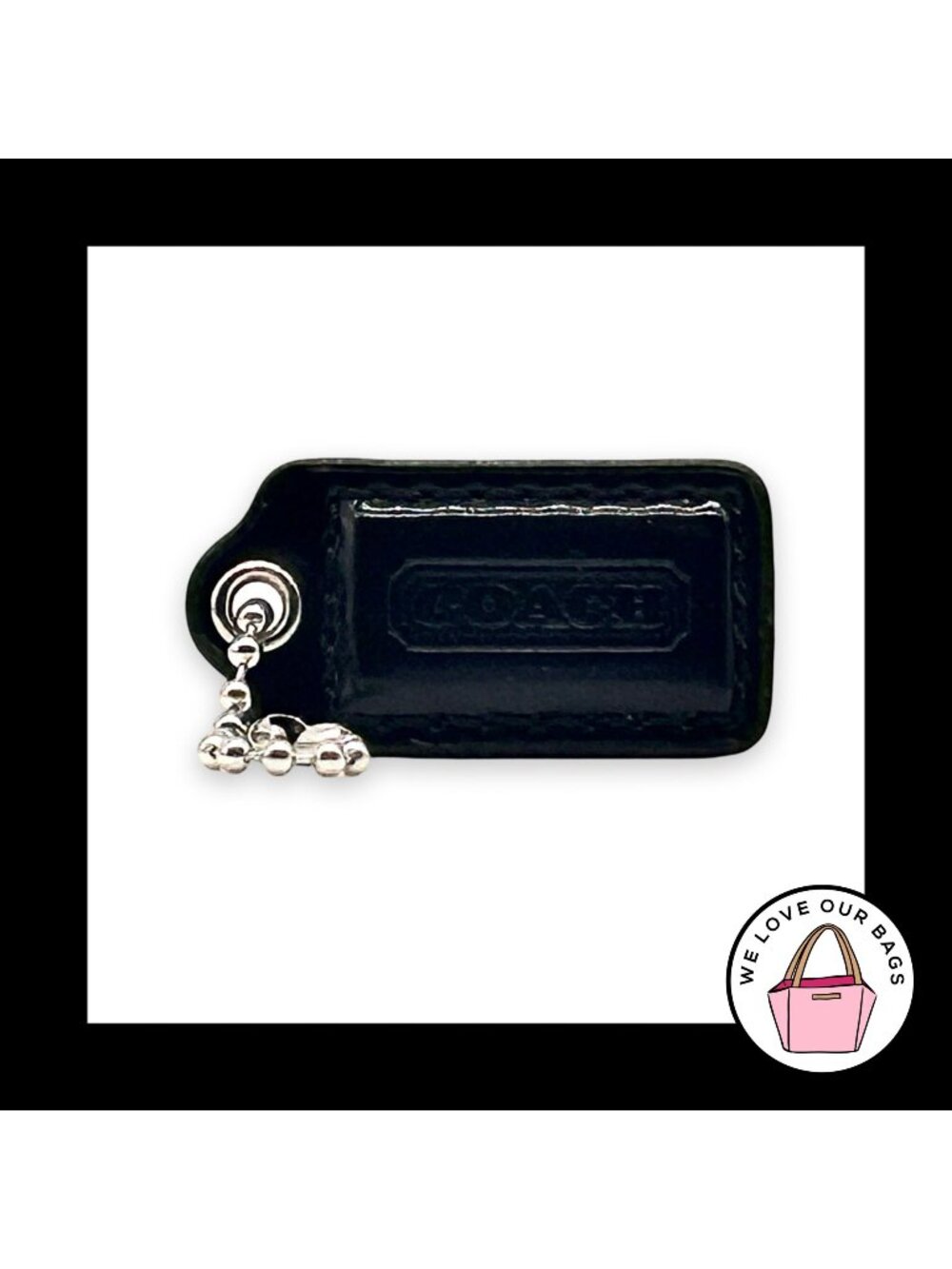 COACH HANG TAG 1.5" Black Patent Leather Bag Charm Keychain Fob Nickel Small